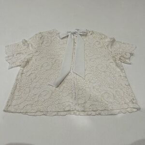 Nanette Lepore White Floral Lace Blouse XL Romantic Short Sleeve Boho Chic Top
